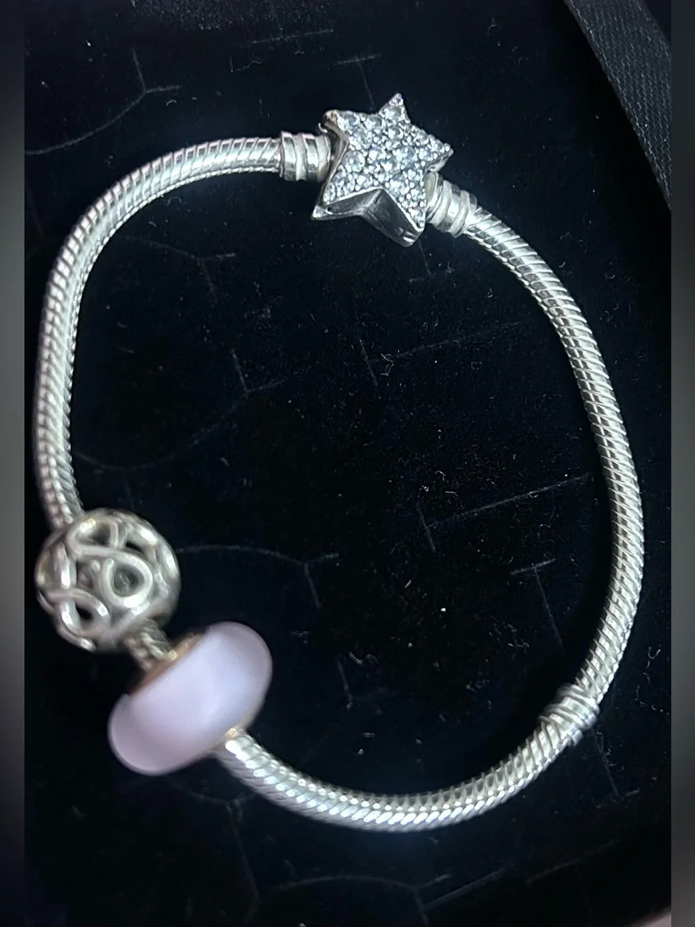 Pandora Silver Star Charm Bracelet with Pink Glass Bead
